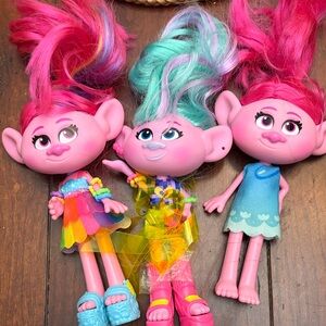 Trolls Pink and Blue Hair Dolls Trio all 3
